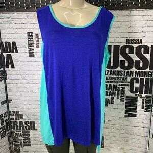 Cha Cha Vente Plus 1X Blue Color Block Pattern Scoop Neck Step-Hem Tank Top